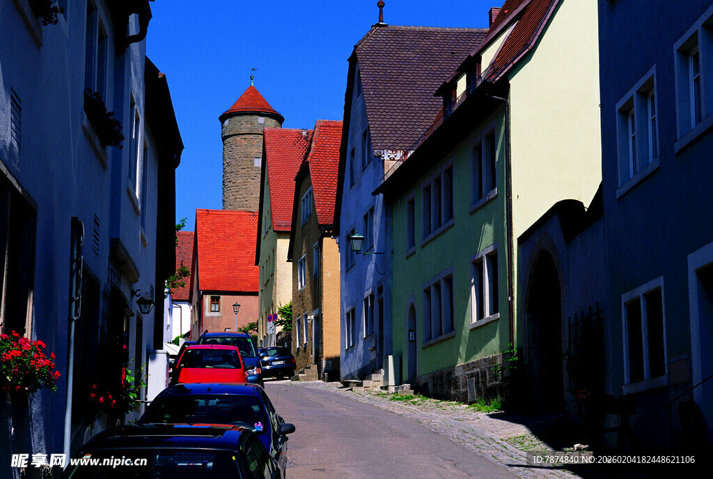 德国欧洲小镇静谧街道景象