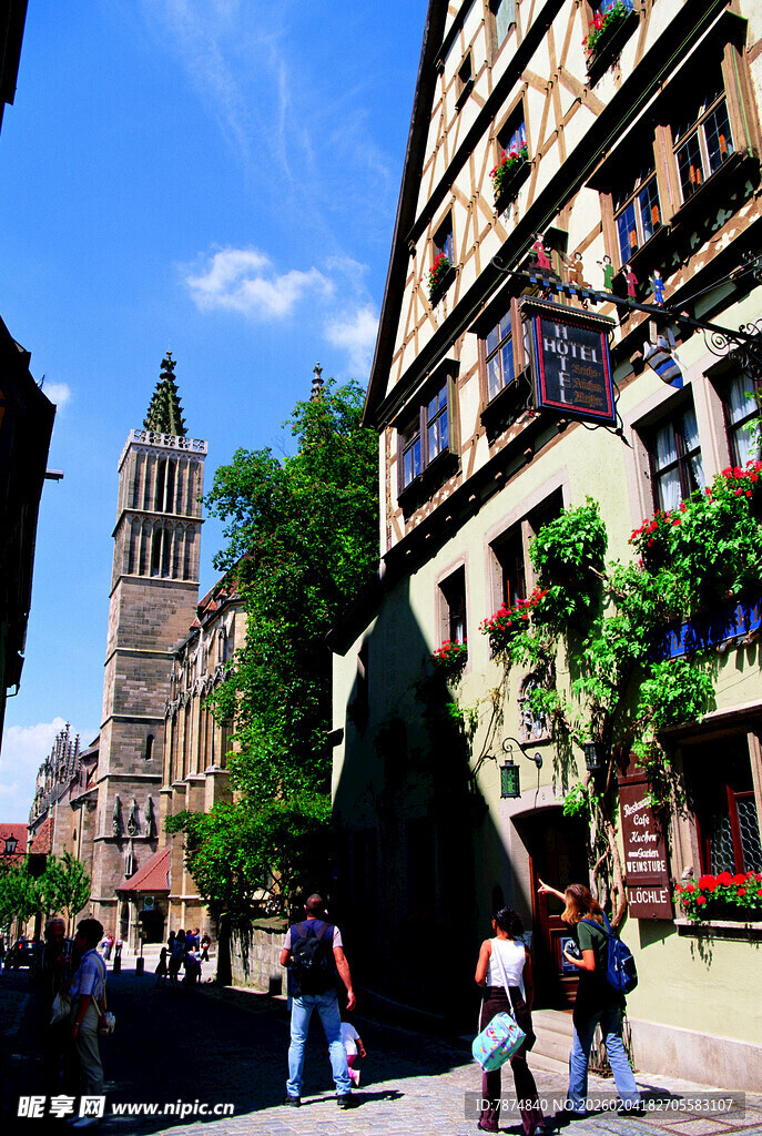 德国欧洲街头建筑与行人景观