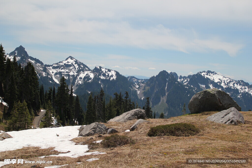 雪山下的山林风光