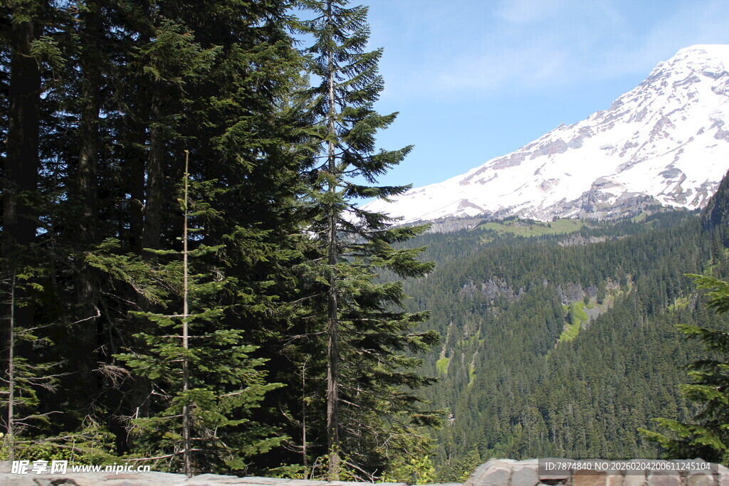 山林间的壮丽雪山景观