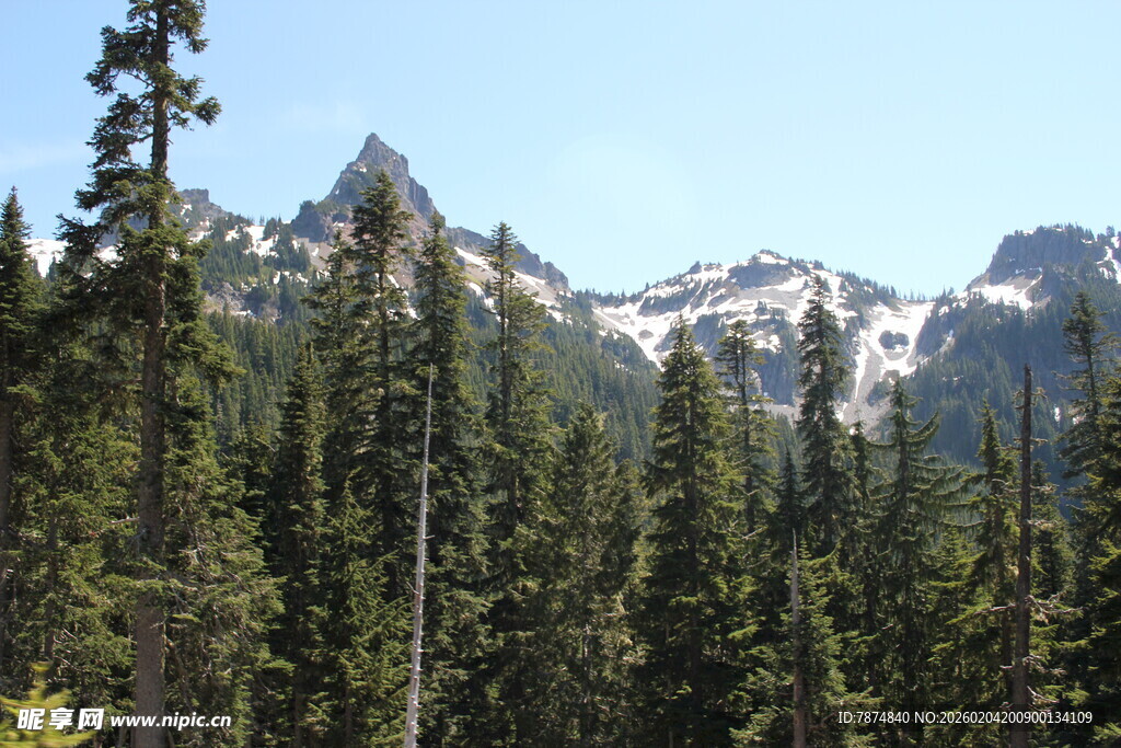 山林间的壮丽雪山景致