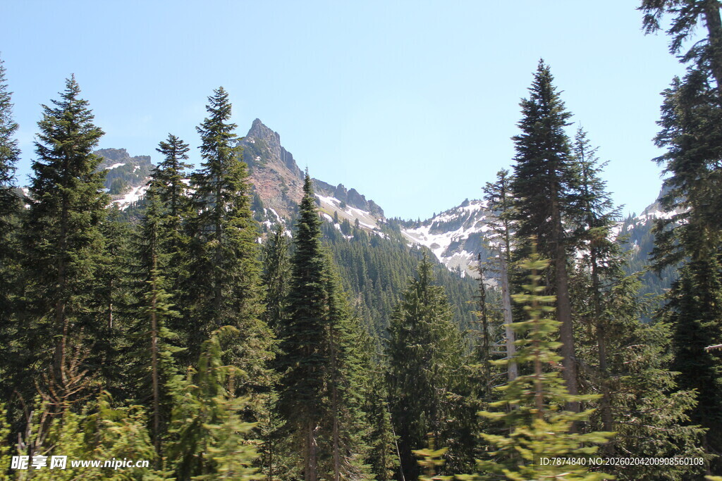 山林间的秀丽雪山景致