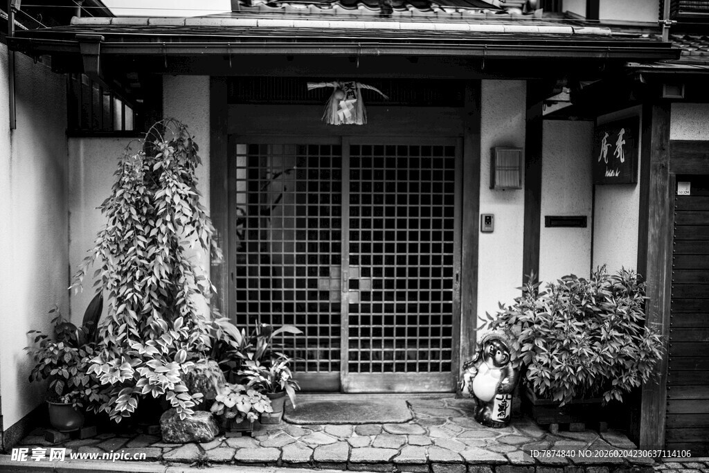 日本日式传统庭院门前景致