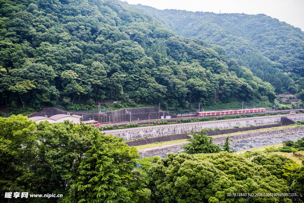 日本山林间的铁路景观