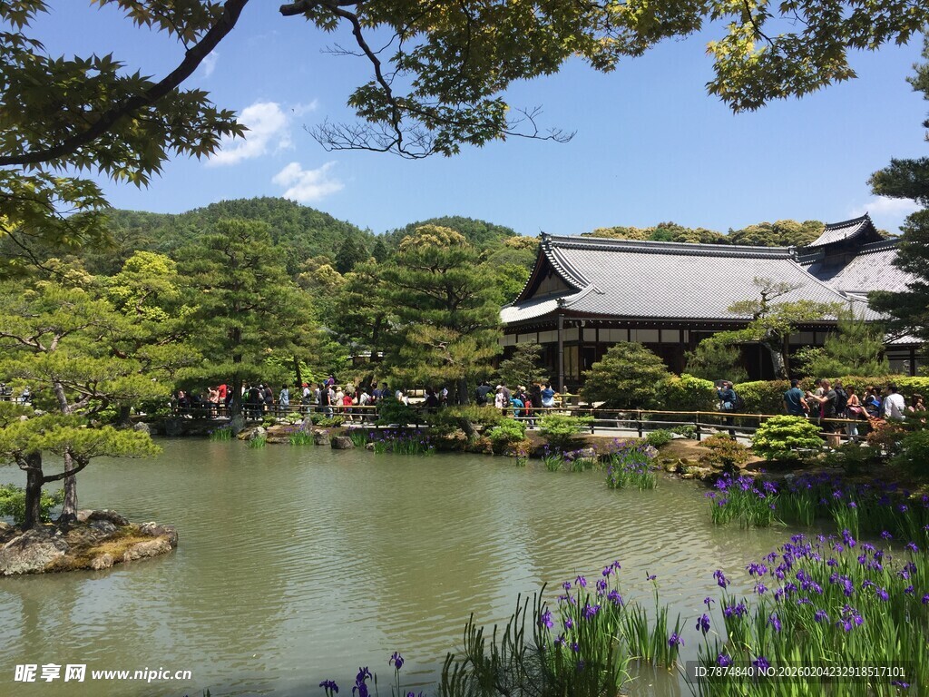 日本日式园林湖畔古建筑景观