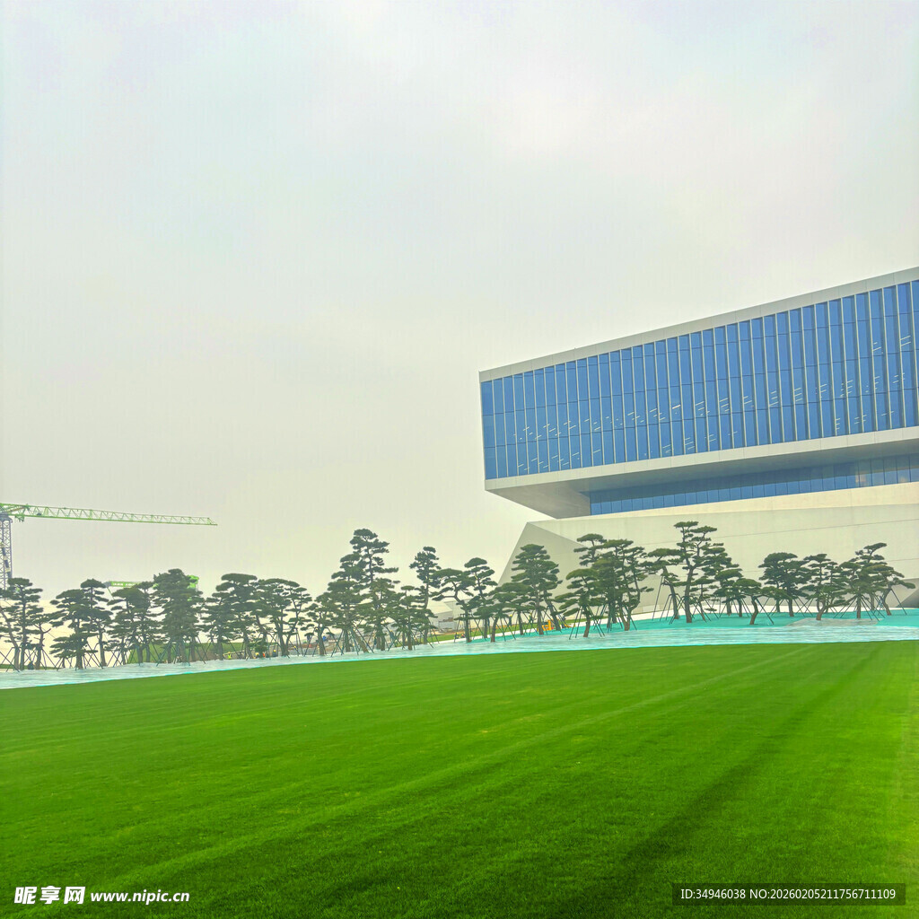 绿茵场上的现代建筑景观