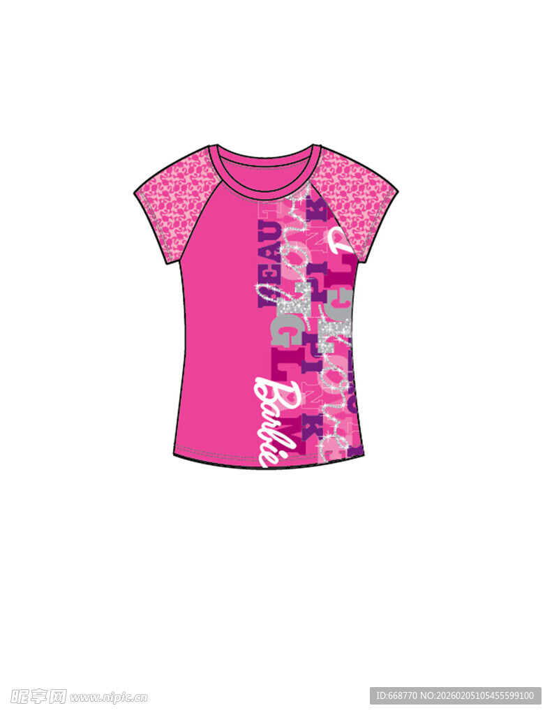 粉色卡通图案女童短袖T恤