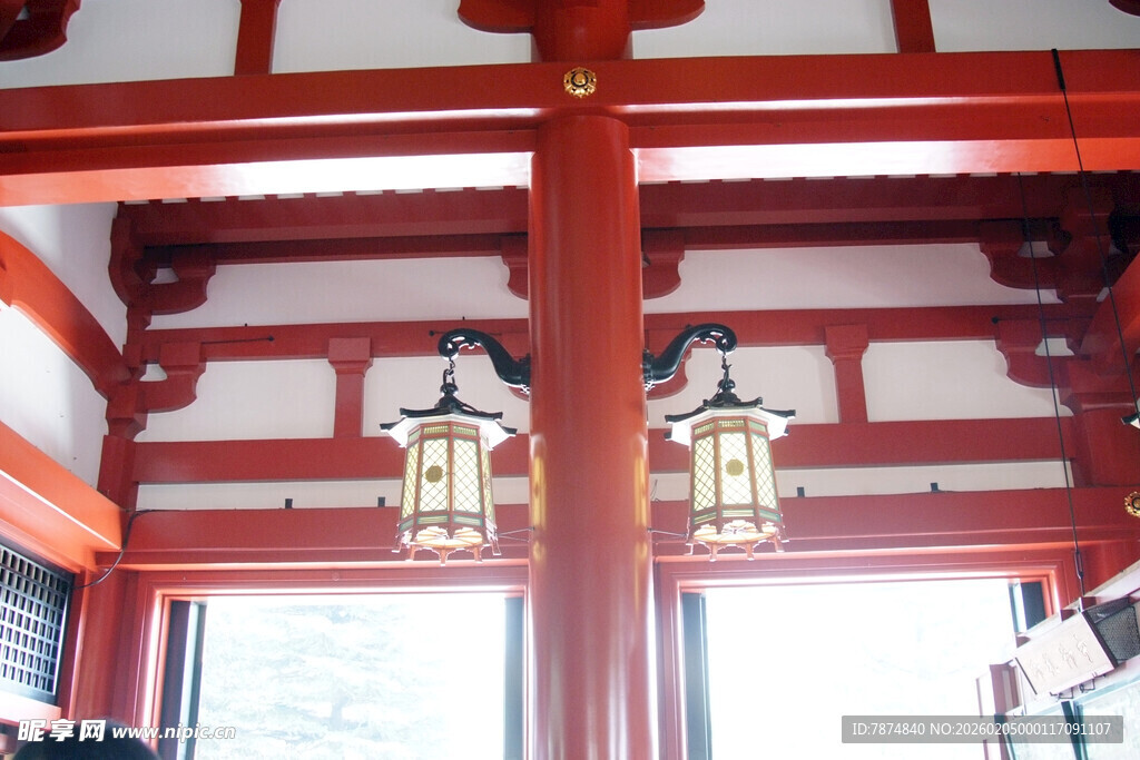 日本中式古建室内木质结构灯具