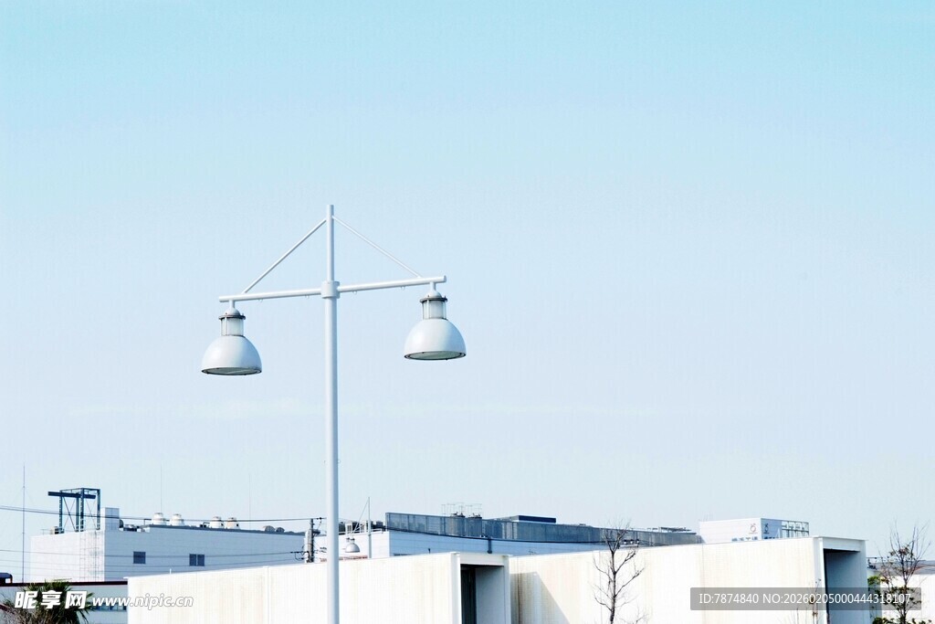 日本户外双灯路灯场景