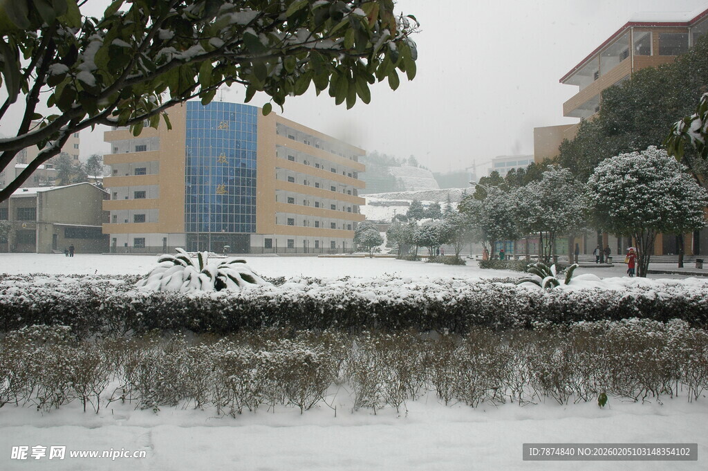 雪后城市河畔景致