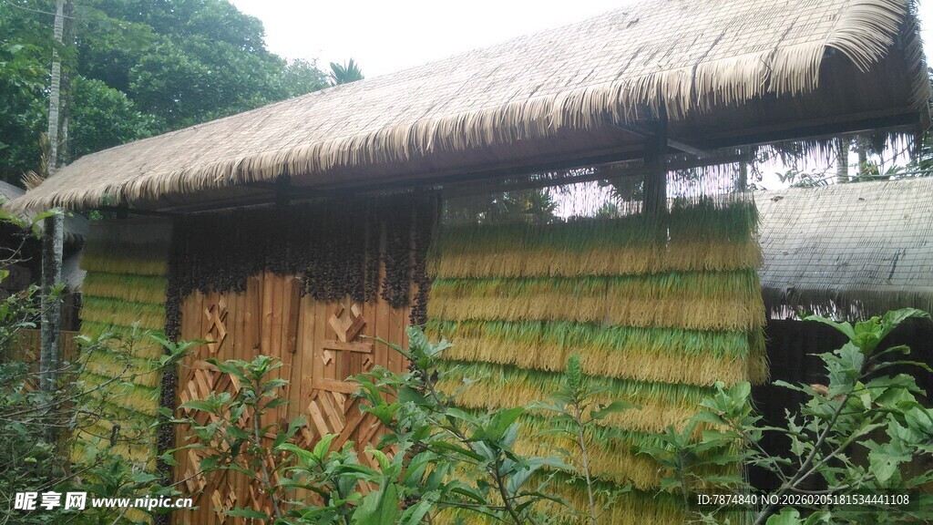 三亚乡村茅草木屋景观