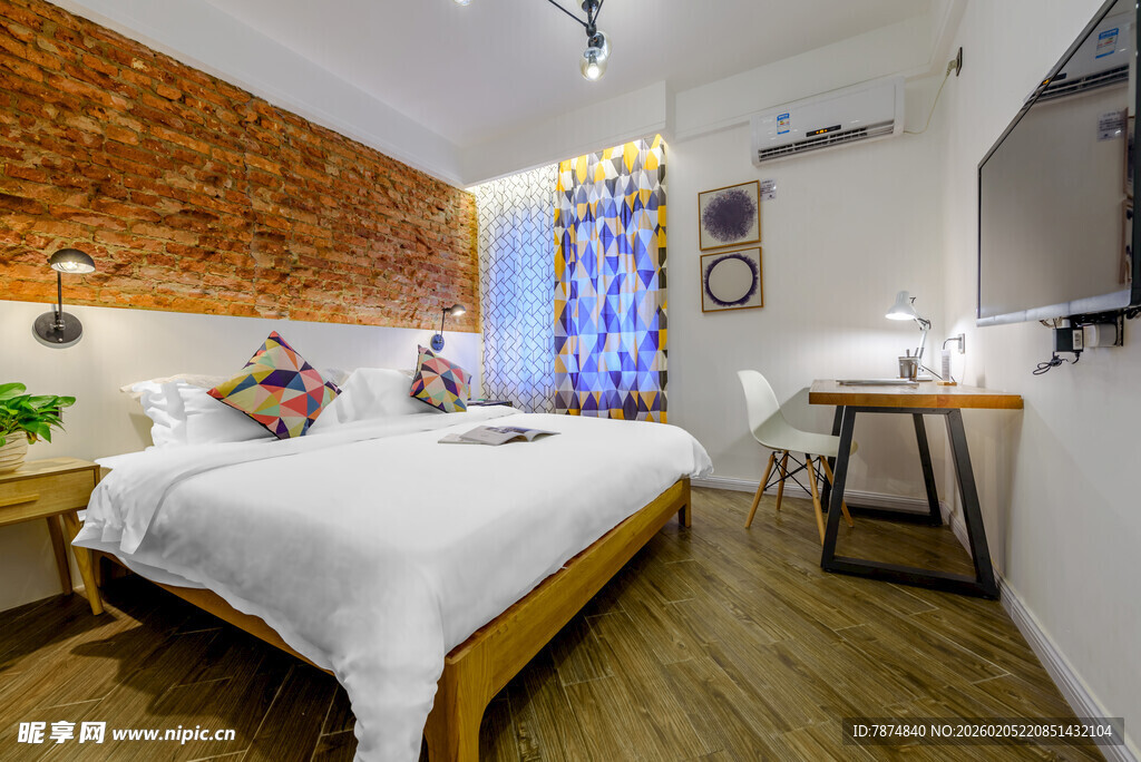 三亚温馨简约风民宿卧室场景