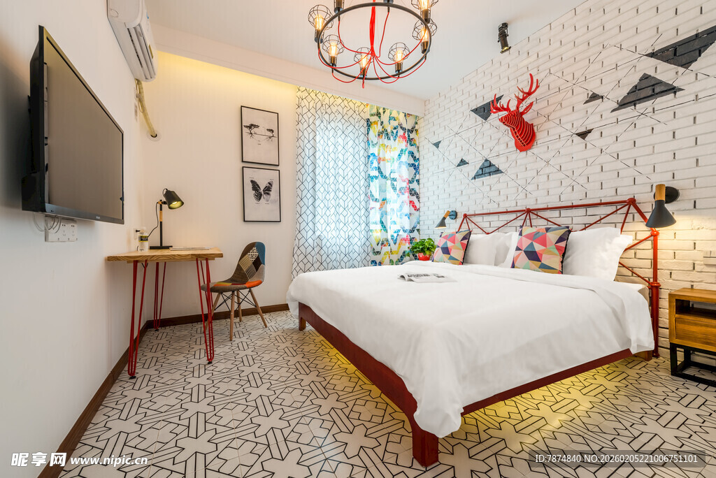 三亚温馨北欧风卧室室内场景