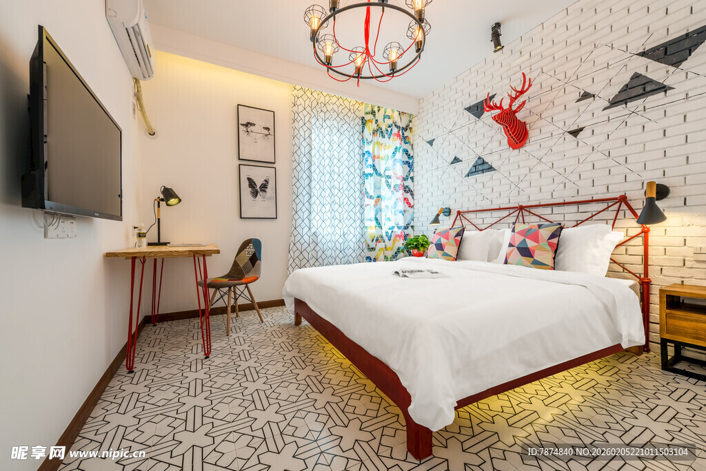 三亚温馨北欧风卧室室内场景