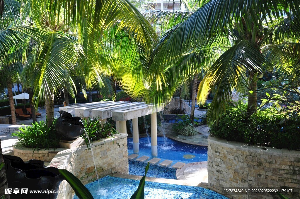 三亚热带风情庭院泳池景观