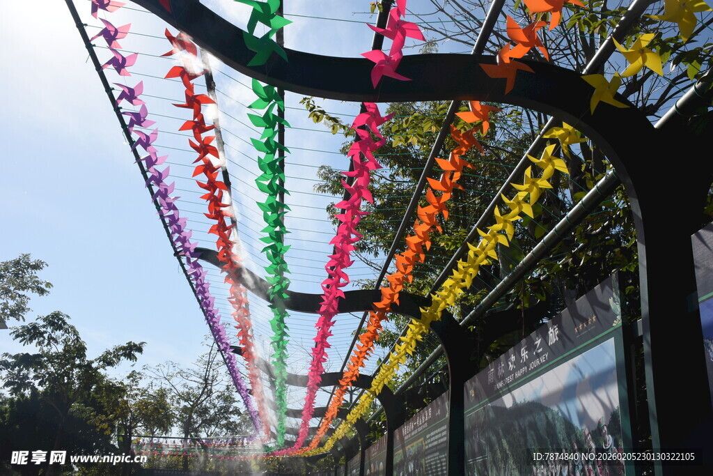 三亚彩色灯串装点的户外场景