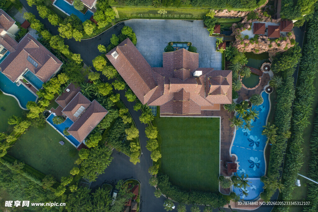 三亚豪华别墅庭院鸟瞰景观