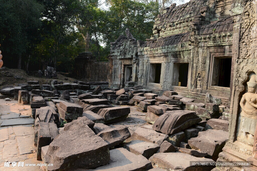 吴哥窟遗址的残垣断壁