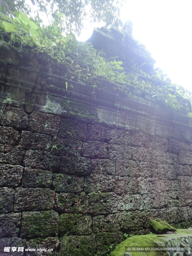 古老石墙 绿植覆盖的遗迹