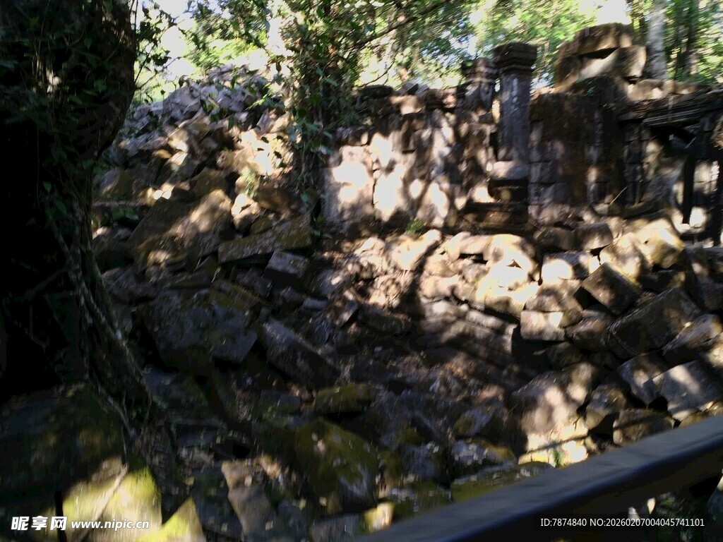 林间废墟 光影斑驳的遗迹