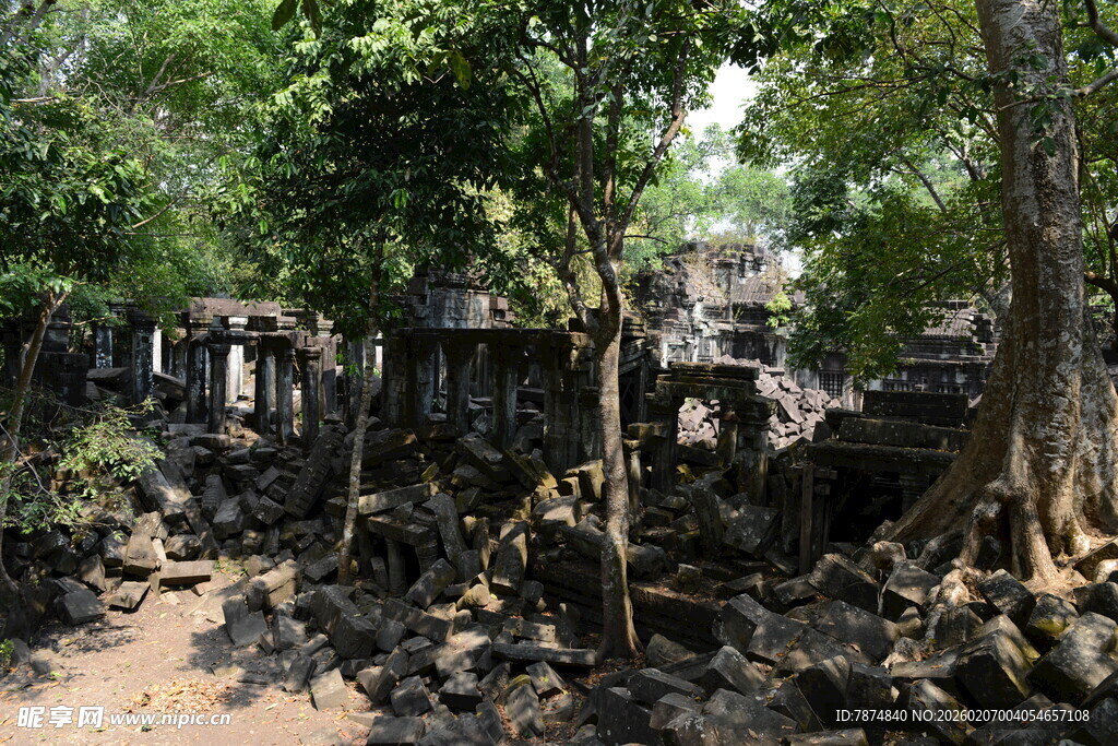 丛林中的古老寺庙遗迹