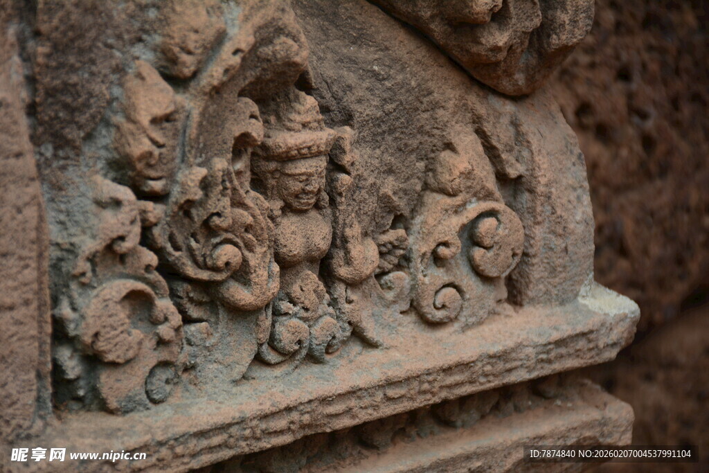 柬埔寨古老石雕细节 精美纹饰