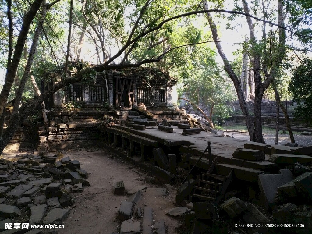柬埔寨丛林中的古老遗迹景观