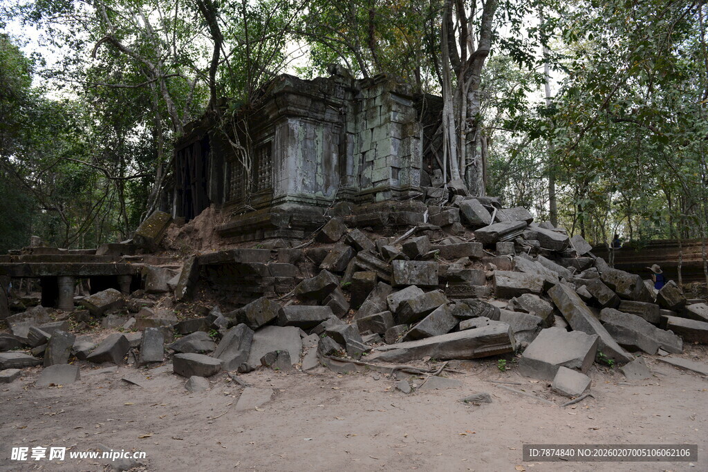 柬埔寨古老废墟隐于树林之中
