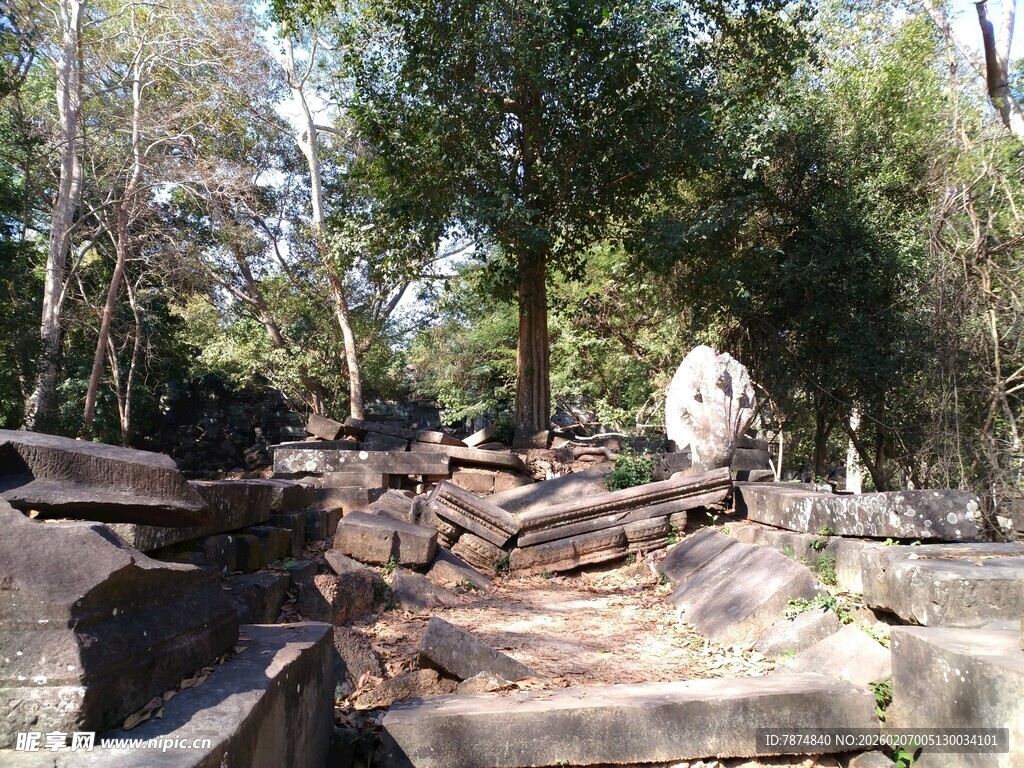 柬埔寨古老石景 丛林中的遗迹