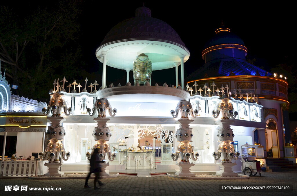 夜晚华丽喷泉景观