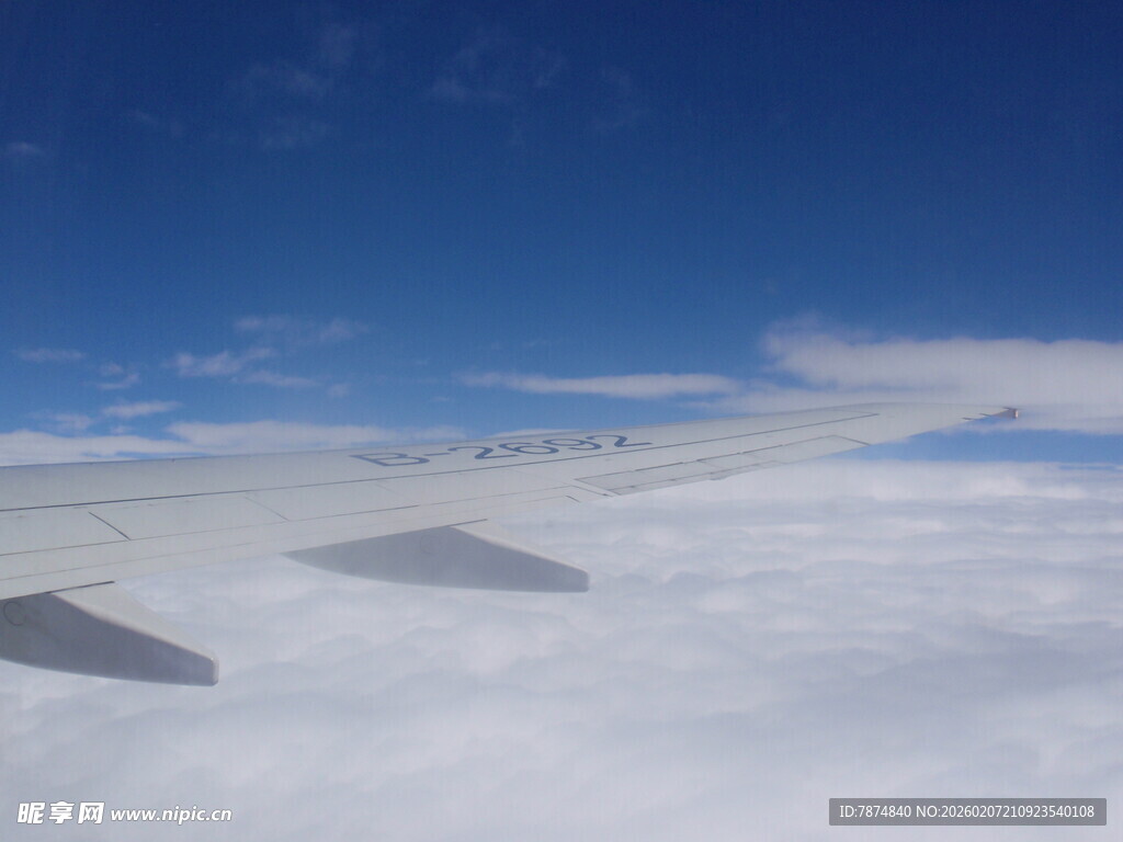 高空俯瞰机翼与云海