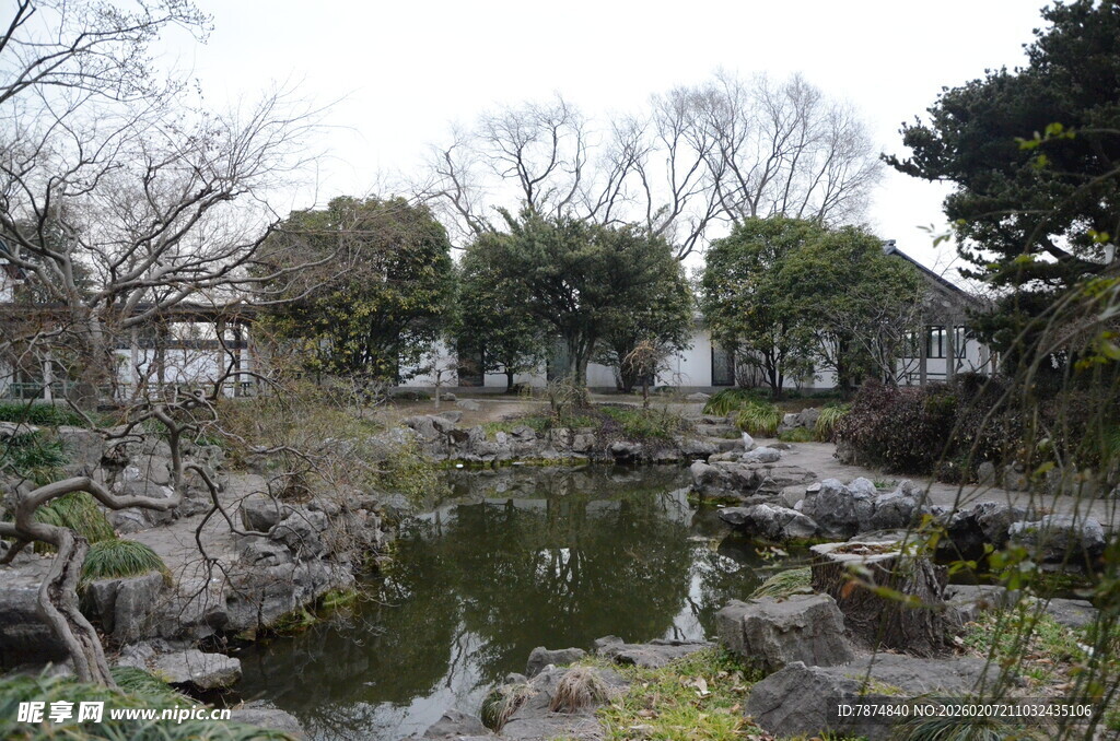 中式园林景观池塘美景