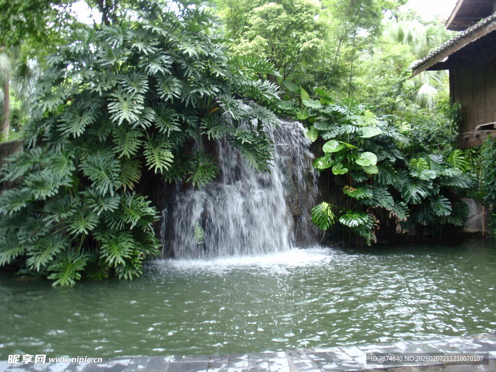 山间小瀑布 绿意环绕之景