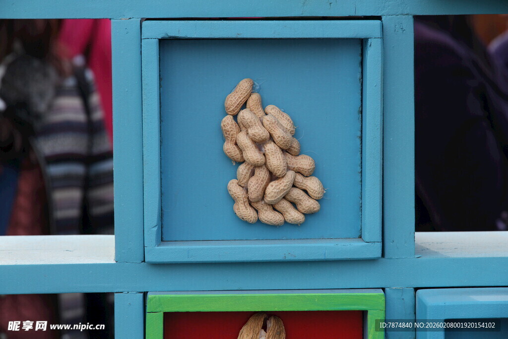 蓝色方格中的花生