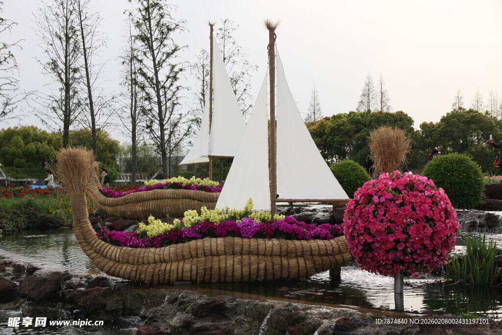 创意编织船景 花卉装饰美
