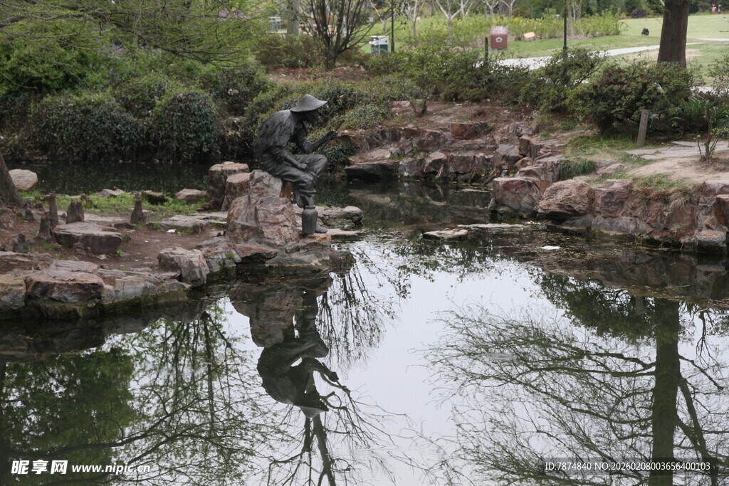 中式园林静谧池塘景观