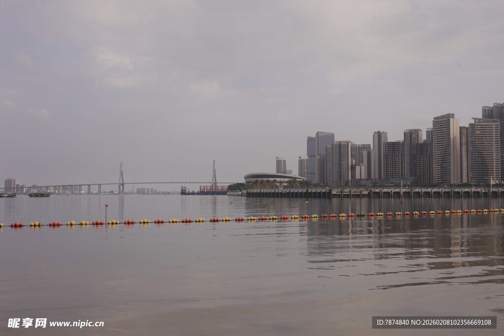 湛江城市滨水风光倒影美景
