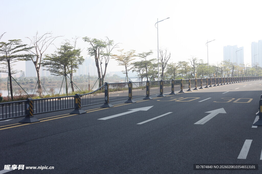 湛江城市空旷道路与行道树景观