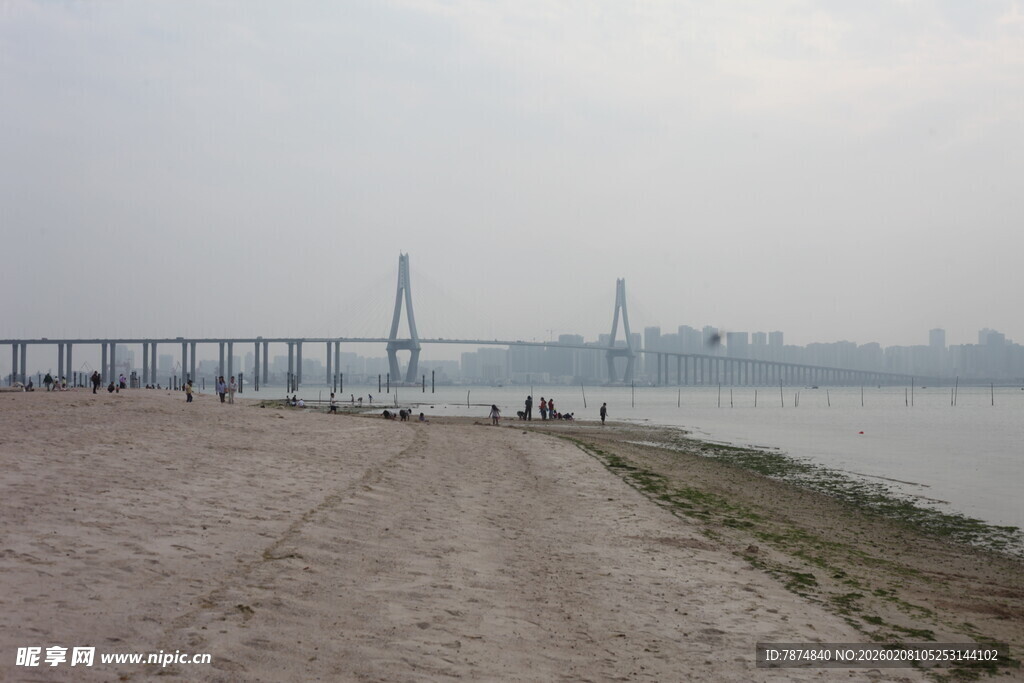湛江江边大桥下的空旷河岸