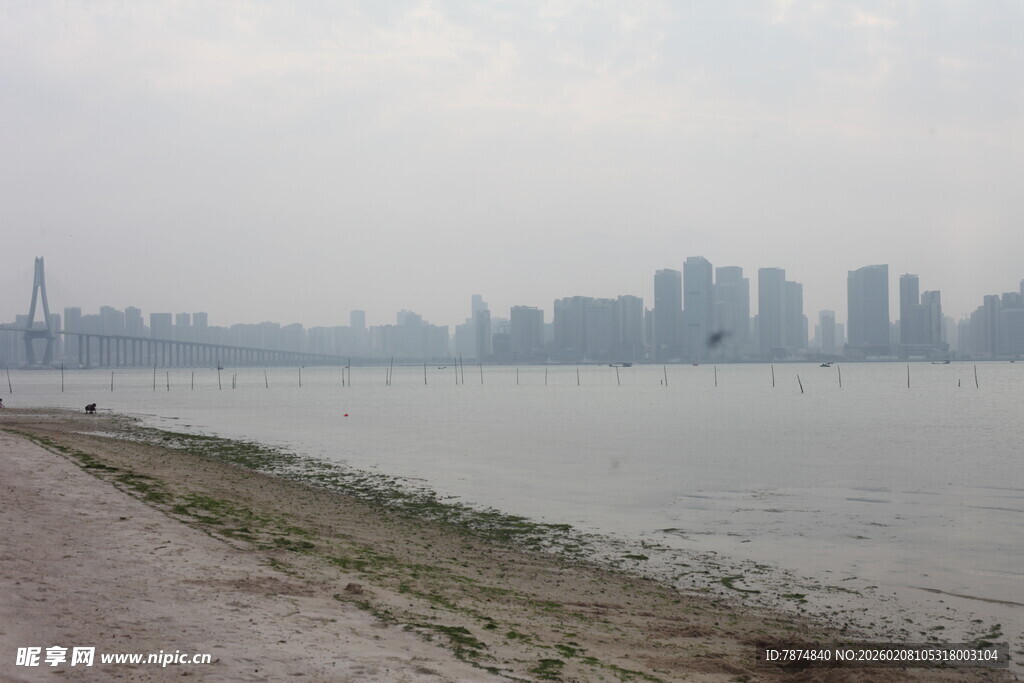 湛江江边城市天际线景观