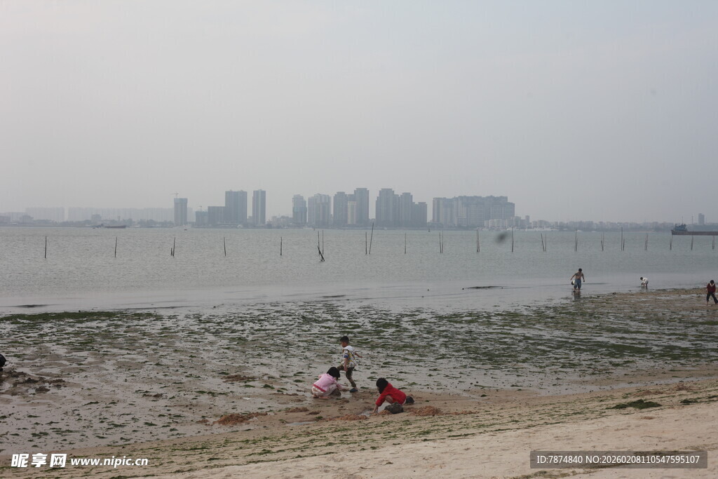 湛江海滨休闲场景 游人漫步