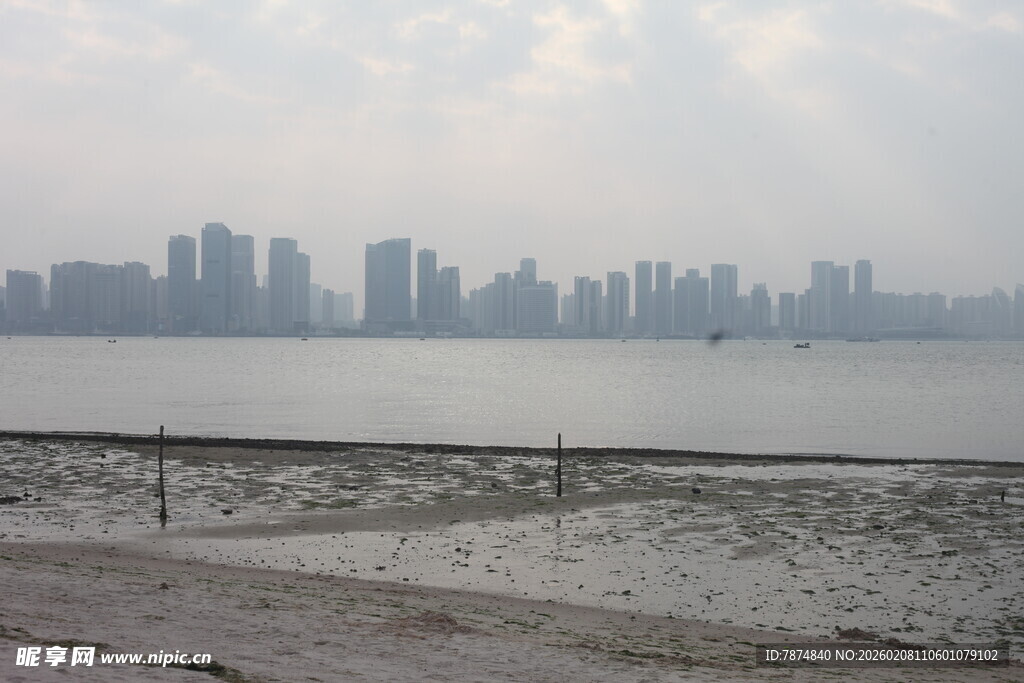 湛江江边远眺城市高楼景观
