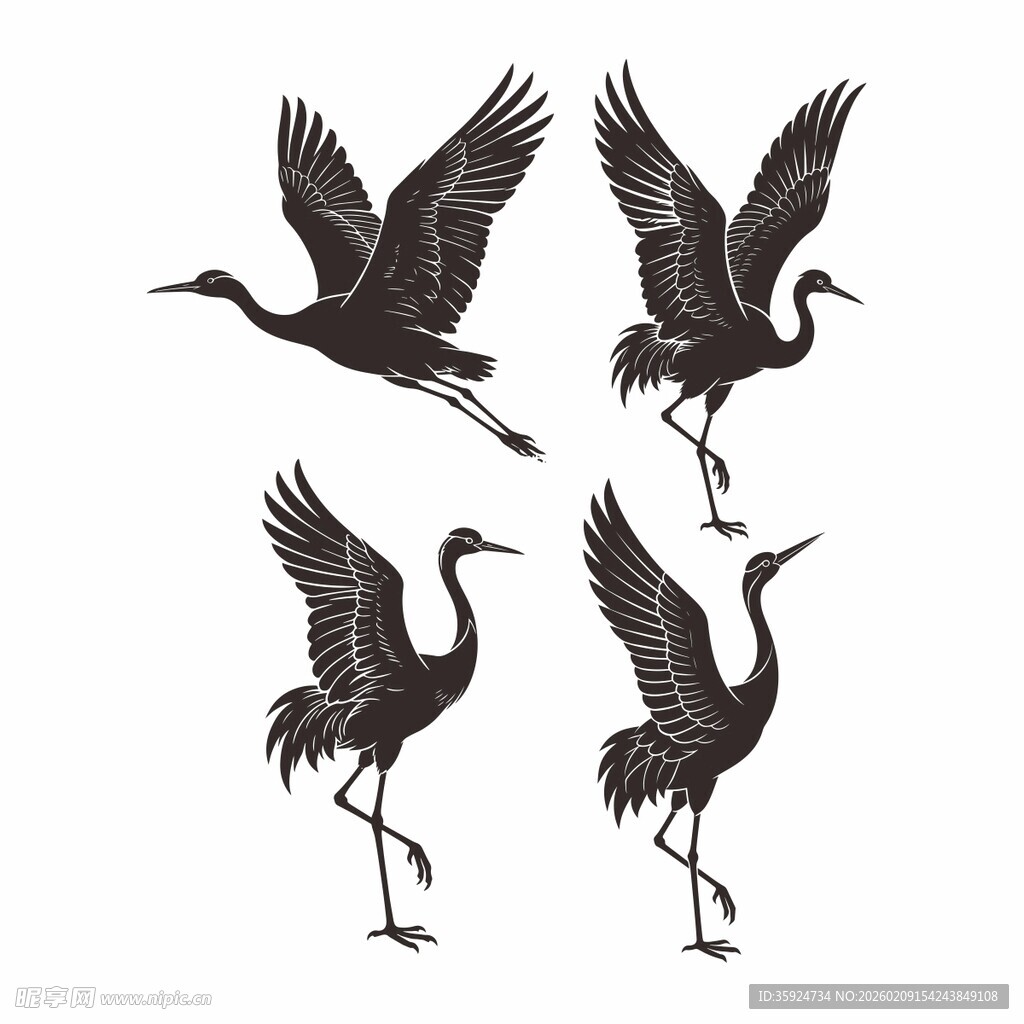 仙鹤矢量剪影素材