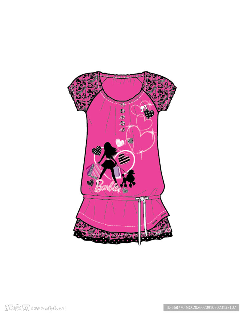 粉色女童卡通图案连衣裙