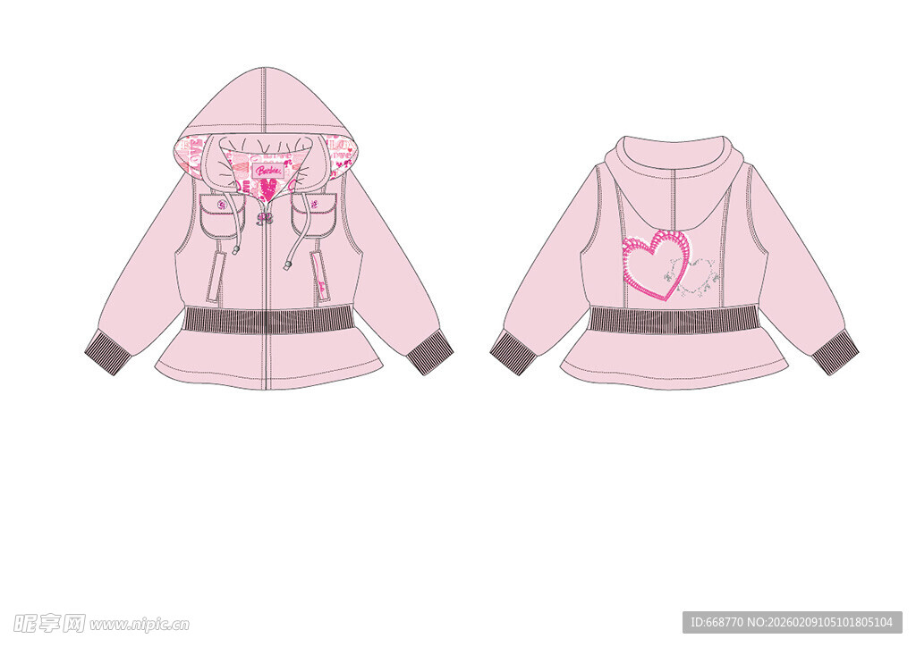 粉色连帽女童外套设计图