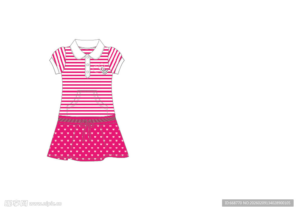 粉色条纹波点女童连衣裙