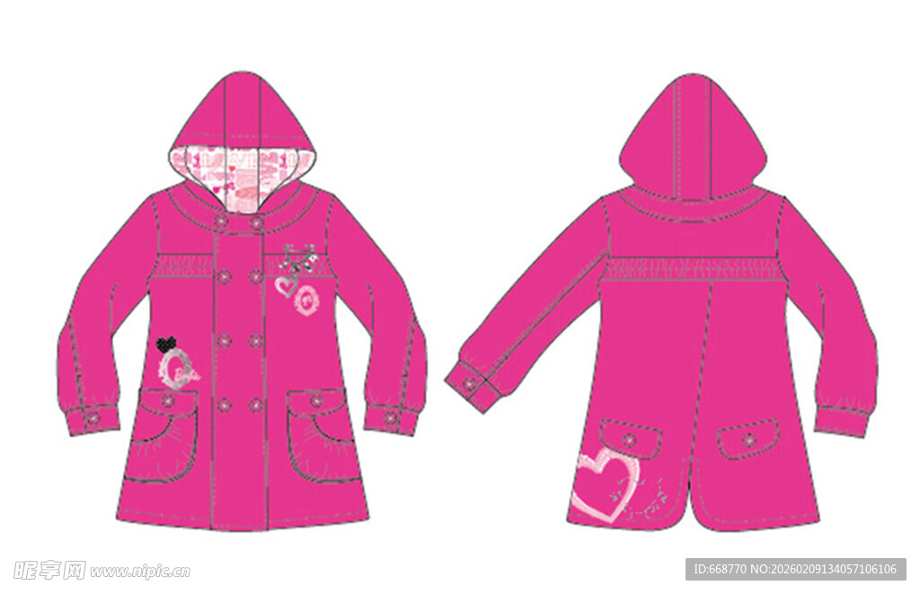 粉色连帽女童长款外套