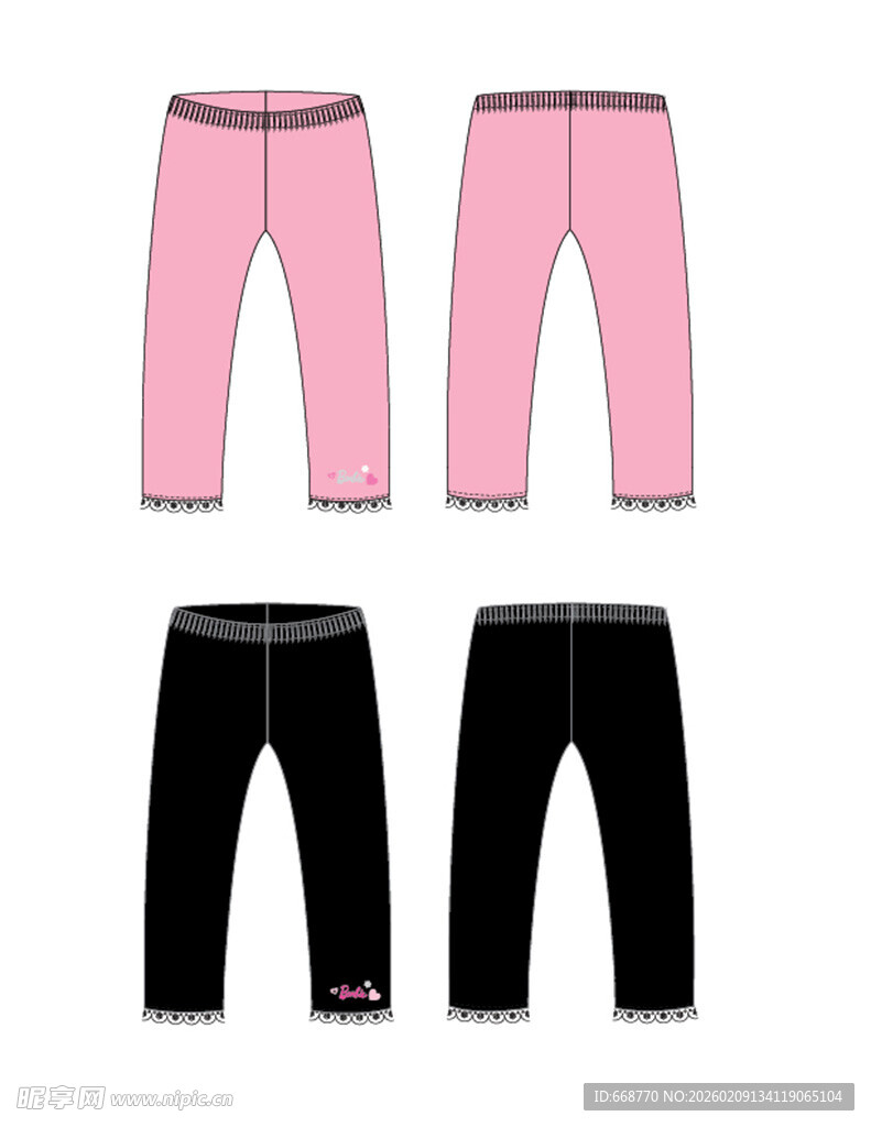 儿童粉色黑色紧身裤款式图