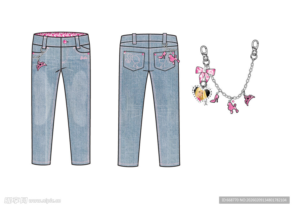 浅蓝色绣花牛仔裤及配饰