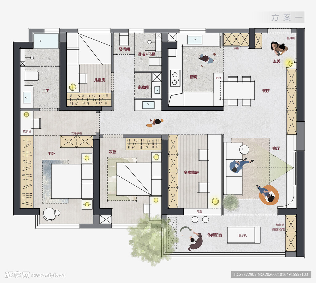 现代简约风三室户型平面图